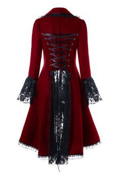 Women's Gothic Vintage Tailcoat Steampunk Waist Tuxedo Bandage Lace-up Back Longline Coat
