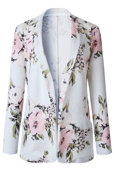 Women's Retro Floral Print Open Front Slim Fit Coat Blazer