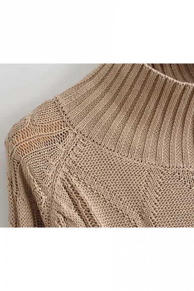 Womens Popular Plain Diamond Print Ribbed Knit Mock Neck Sweater
