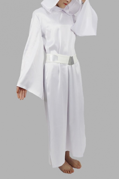 Womens Princess Leia Dress - Star Wars Hoodie Bell-Cuff Belt Costume white Cosplay A-Line Maxi Dress