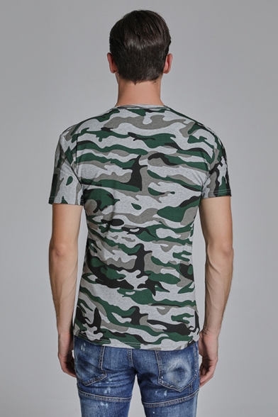 Cool Personalized Mens Short Sleeve Round Neck Slim Fitted Camo T-Shirt