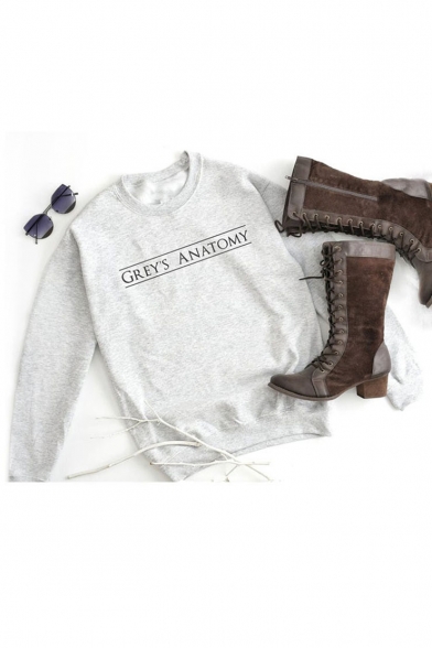 Grey Long Sleeve GREY'S ANATOMY Letter Printed Pullover Sweatshirt
