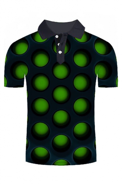 Guys Summer New Trendy Funny 3D Hole Pattern Short Sleeve Lapel Collar Polo Shirt