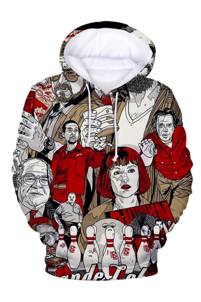 Hot Fashion Comic Character 3D Printed Drawstring Hooded Long Sleeve Red Loose Pullover Hoodie