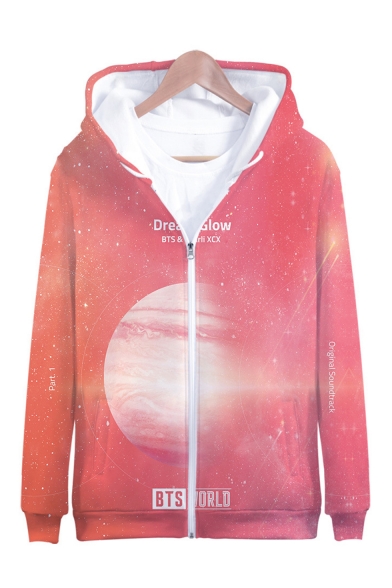 Hot Fashion Kpop Group BTS Galaxy Planet 3D Printed Long Sleeve Zip Up Hoodie