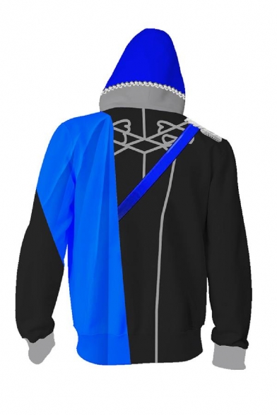 Hot Popular Black and Blue Cosplay Costume Colorblocked Long Sleeve Drawstring Zip Up Hoodie