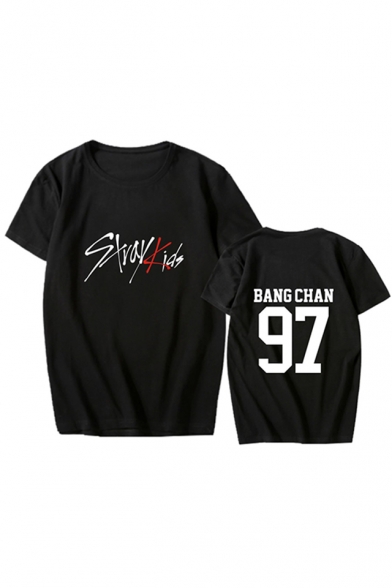 Hot Popular Kpop Boy Band Letter Printed Round Neck Short Sleeve Cotton Loose Tee