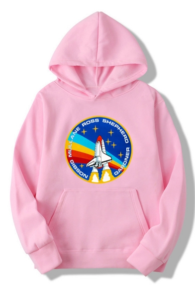 Hot Trendy Rocket Rainbow Graphic Printed Long Sleeve Casual Sports Pullover Hoodie