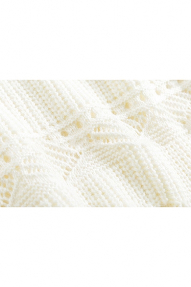 Ladies Plain Tassel Hem Ribbed Knit V-Neck Crop Sleeve Shredded Sweater