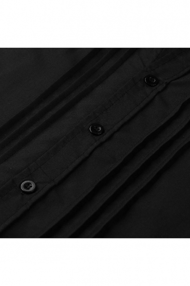 Men's Basic Simple Plain Button-Up Short Sleeve Layered Casual Shirt
