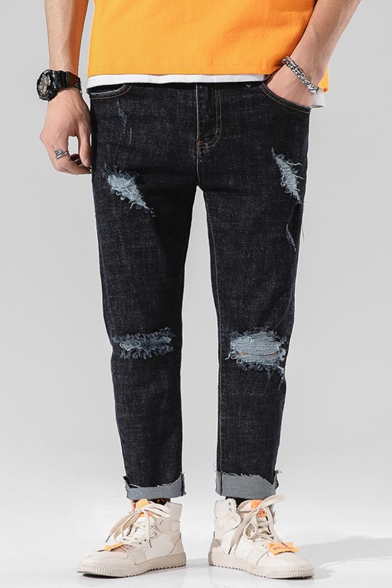 black damage jeans