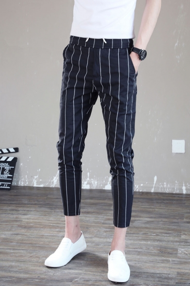 Men's Popular Fashion Stripe Pattern Trendy Casual Slim Pencil Pants