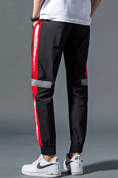 Men's Trendy Colorblock Stripe Side Letter Printed Drawstring Waist Quick-drying Track Pants