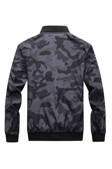 Mens Stylish Cool Camouflage Printed Long Sleeve Stand-Collar Zip Up Bomber Jacket