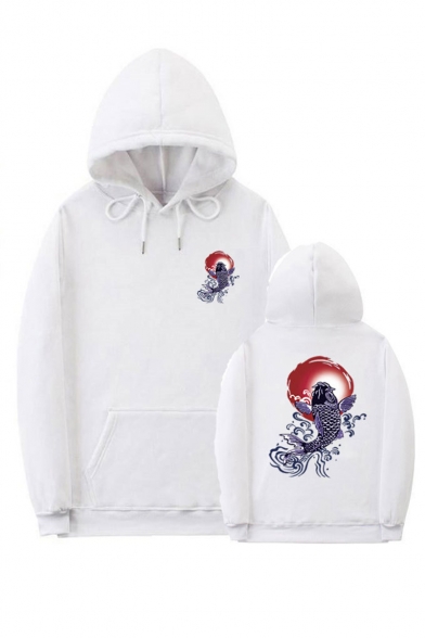 New Fashion Carp Printed Long Sleeve Casual Sports Unisex Pullover Hoodie