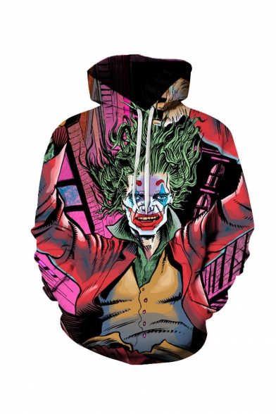 New Fashion Popular Joker 3D Printed Long Sleeve Unisex Pink Loose Pullover Hoodie
