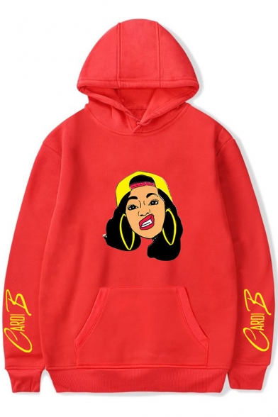 New Trendy Cartoon Figure with Earrings Long Sleeve Casual Leisure Hoodie