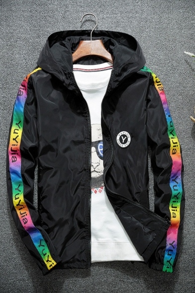 New Trendy Unique Letter Y Logo Printed Colorful Long Sleeve Hooded Zip Up Casual Track Jacket for Men