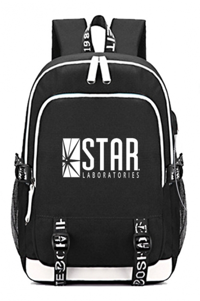 Popular Black Simple Letter Star Printed Creative USB Charge Laptop School Bag Backpack 30*15*44cm