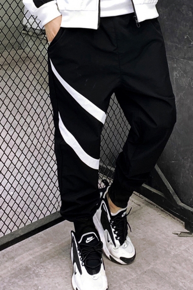 Popular Contrast Two Bars Stripe Pattern Loose Fit Casual Sports Mens Track Pants