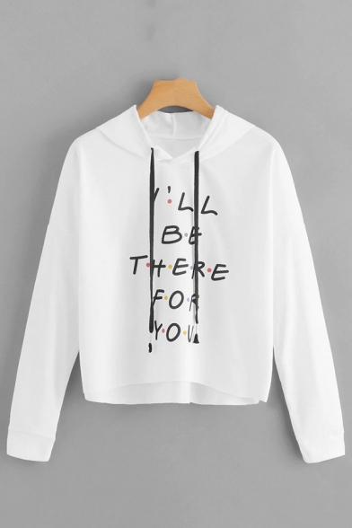 Popular Dot Letter I'LL BE THERE FOR YOU Printed Casual Crop Hoodie