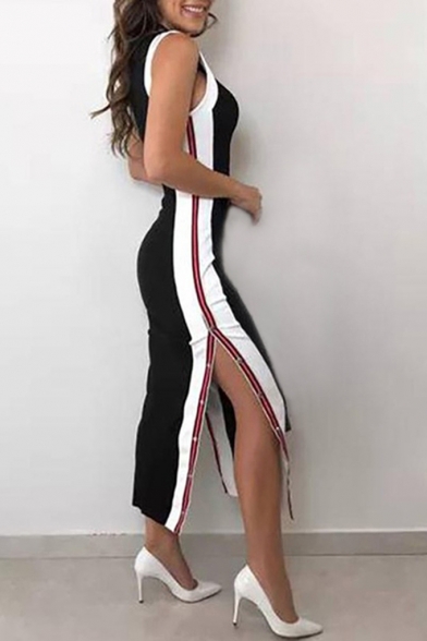 Stylish Black Sleeveless Split Side Maxi Bodycon Dress