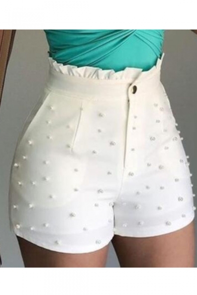 Summer Paperbag Waist Beading Embellished Fitted Tailored Shorts