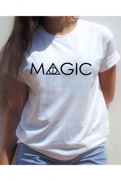 Summer Hot Trendy Simple Letter Magic Printed Crewneck Short Sleeve T-Shirt