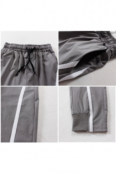 Summer New Fashion Contrast Stripe Side Drawstring Waist Mens Casual Sports Cropped Tapered Pants