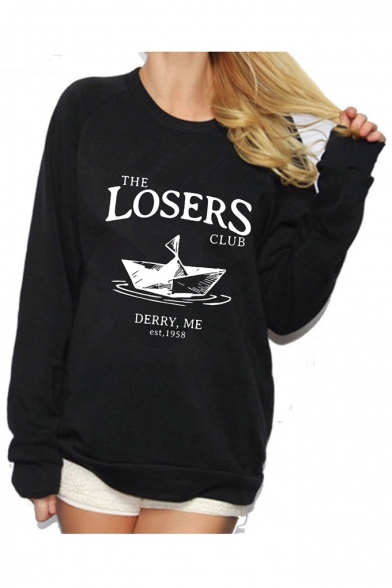 The Losers Club Cool Letter Printed Crewneck Long Sleeve Pullover Sweatshirt