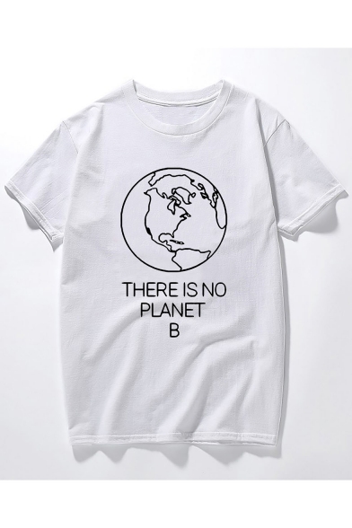 THERE IS NO PLANET B Letter Map Printed Short Sleeve Round Neck Sweet Cute Tee