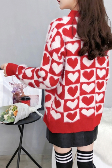 Womens Fashion Heart Plaid Print V-Neck Drop Sleeve Cardigan Coat