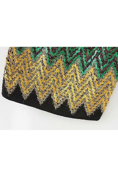Womens Sexy Geometric Colorful Paillette Embellished Pencil Skirt