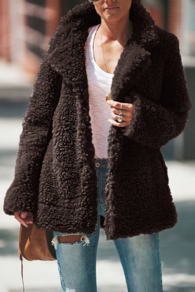 Womens Winter Hot Fashion Lapel Collar Faux Fur Open Front Fluffy Teddy Coat