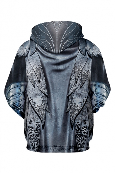Cool Battle Armor 3D Printed Long Sleeve Grey Drawstring Pullover Hoodie