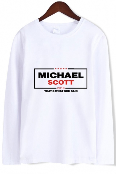 Dunder Mifflin SCOTT Letter Printed Basic Round Neck Long Sleeve Unisex T-Shirt