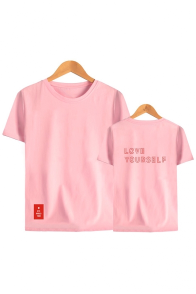 Fashion Kpop Love Yourself Letter Printed Round Neck Short Sleeve Casual Tee