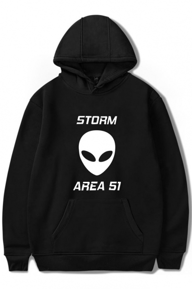 Funny Alien Letter Storm Area Printed Long Sleeve Casual Sport Hoodie