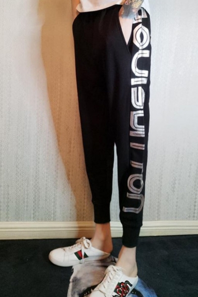 Guys Fashion Letter Printed Black Casual Relaxed Sweatpants