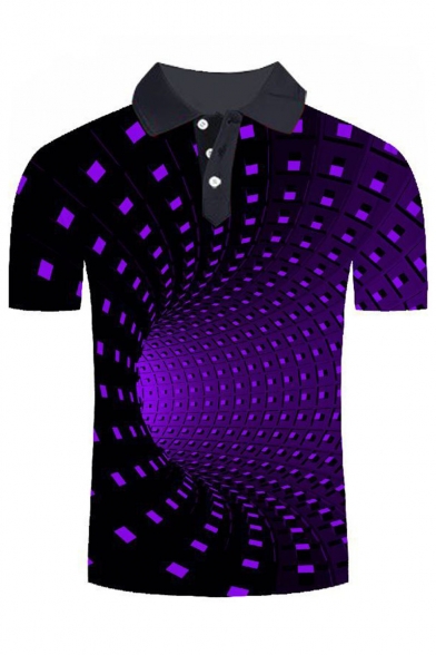 Guys New Trendy Funny 3D Tunnel Pattern Short Sleeve Lapel Collar Polo Shirt