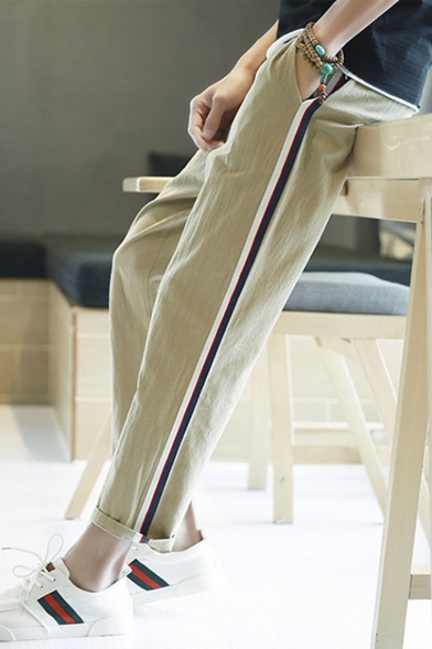 Guys Summer New Fashion Contrast Stripe Side Men's Casual Linen Tapered Pants