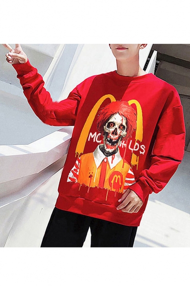 Hot Fashion Skull Letter Printed Round Neck Long Sleeve Trendy Pullover Sweatshirts