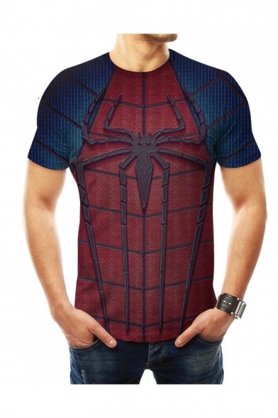 Hot Funny Spider Print Casual Round Neck Short Sleeve T-Shirt For Men