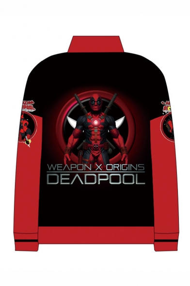 Hot Popular Comic 3D Printed Black and Red Long Sleeve Stand Collar Zip Up Hoodie