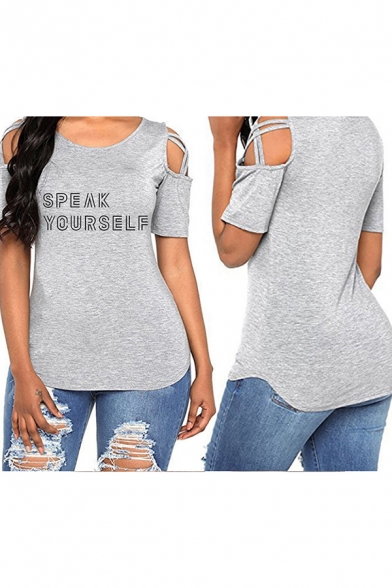 

Hot Popular Kpop Speak Yourself Cutout Short Sleeve Round Neck T-Shirt for Women, LM551398, Black;burgundy;royal blue;white;gray