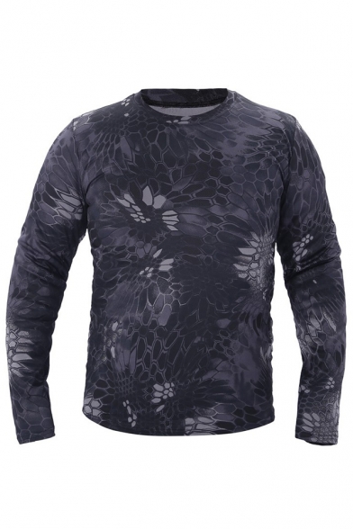 Hot Trendy Long Sleeve Round Neck Quick Dry Breathable Pullover Camo T-Shirt