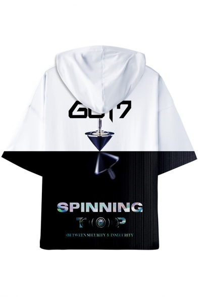 Kpop Boy Band New Album SPINNING Loose Fit Black and White Hooded T-Shirt