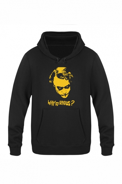 Letter WHY SO SERIOUS Cool Joker Printed Long Sleeve Casual Pullover Hoodie with Pocket