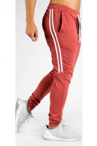 Men's Fashion Classic Stripe Side Drawstring Waist Cotton Sweatpants Sports Pencil Pants