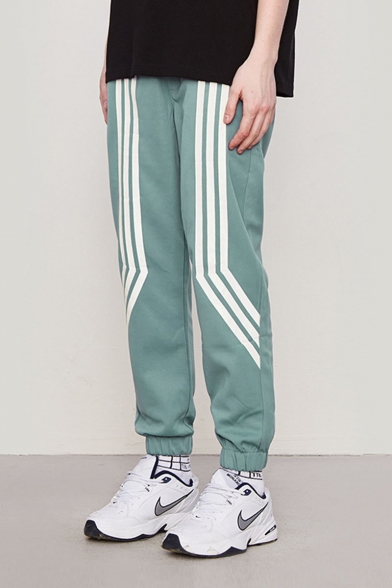 Men's New Fashion Contrast Stripe Printed Drawstring Waist Loose Fit Trendy Track Pants